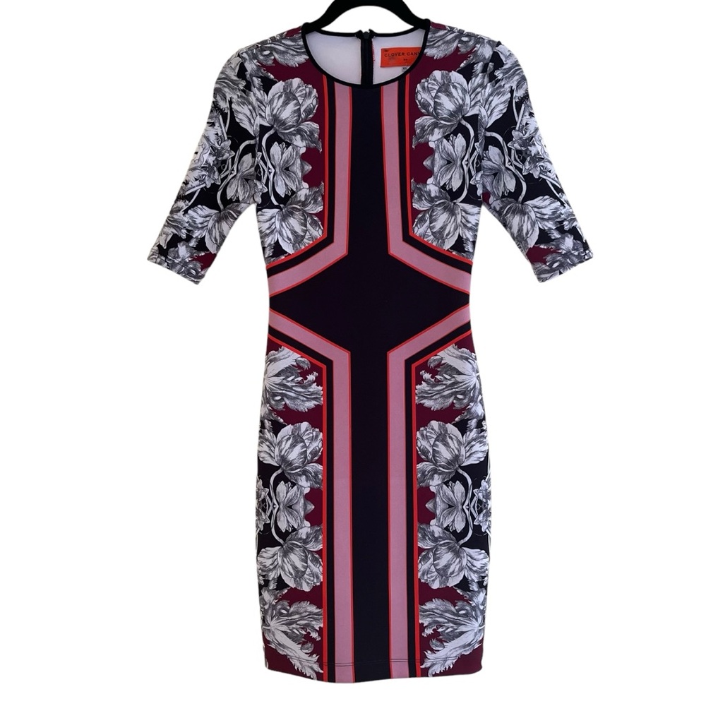 Clover Canyon Black/White/Red Geometric Neoprene Bodycon Dress XS